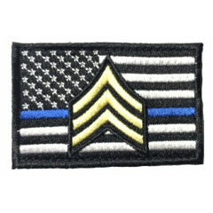 Thin Blue Line USA Flag Sergeant Stripes Patch Hook & Loop Gear Bag Vest Police