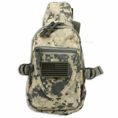 East West USA ACU Digital Camo Tactical Military Sling Backpack w Removable Flag