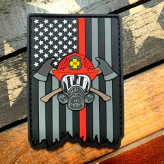 Subdued Thin Red Line Tattered American Flag Firefighter Helmet PVC Patch
