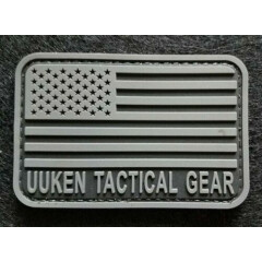 Gray American Flag UUKEN Tactical Gear 2" X 3" PVC Patch w/ hook backing
