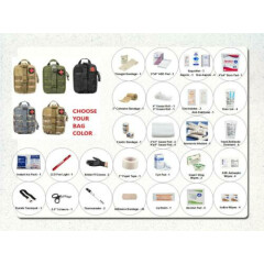 85 Piece Tactical Trauma Survival EDC First Aid Kit w/ MOLLE Rip-Away Pouch Bag
