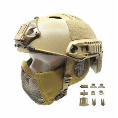 Tactical Airsoft Fast Helmet PJ Type and Metal Mesh Guard Foldable Double Str...