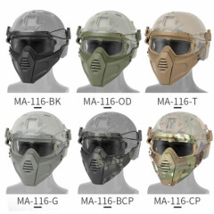 WoSporT Tactical helmet Split type Half Face Mask & Safety Goggle Lens & Set