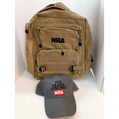 NRA TACTICAL Backpack Range/Hunting Desert Tan Bag - Grey NRA Cap Combo