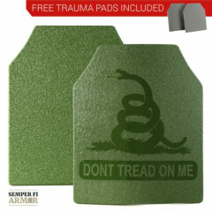 Body Armor AR500 Plates Two 10X12 OD Green Dont Tread On Me - Side Plate Options