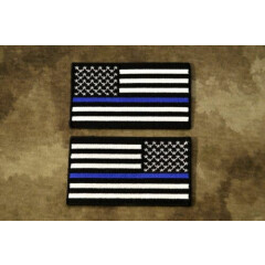 Black & White THIN BLUE LINE US Flag Patch, Law Enforcement