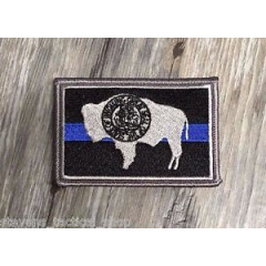 Subdued Thin Blue Line Wyoming State Flag Patch, Law Enforcement