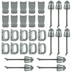 Pack of 30 Grey Tactical Web Dominator Gear Clip Set Elastic Cord for Molle Belt