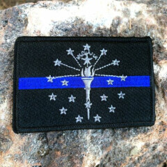 Subdued Thin Blue Line Indiana State Flag Patch, Law Enforcement