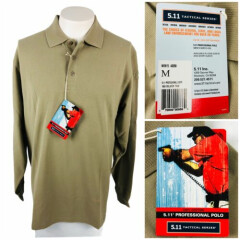 5.11 Tactical Mens Medium Long Sleeve Professional Polo Shirt Tan 42056 NWT