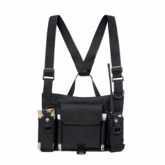 Tactical Chest Rig Bag Radios Pocket Harness Hip Hop Functional Pouch Black 