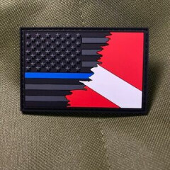 Subdued Tattered Thin Blue Line American Flag Police Diver PVC Patch