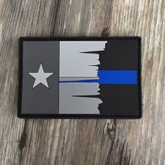 Subdued Tattered Texas State Flag Thin Blue Line PVC Patch