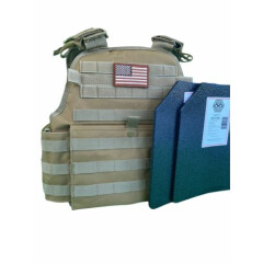 Tactical Vest COYOTE FDE Tan Plate Carrier W/ 2 10x12 Curved PLATES *IN STOCK**