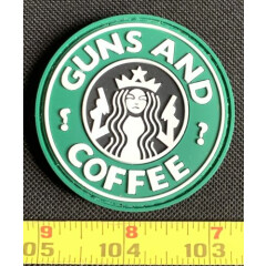 Guns And Coffee Starbucks Pistol Hand Gun Tactical PVC Patch Hook Backing