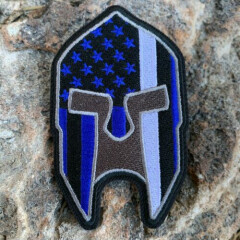 Subdued Thin White Line American Flag Spartan Helmet Patch