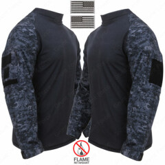 Men's Midnight Digital Camo Combat Shirt - Includes 2 2"x3" US Flag Patches