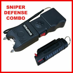 SNIPER SIREN Stun Gun 690 BV Tactical LED Flashlight & Police Force Pepper Spray
