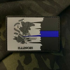 Subdued Tattered Illinois State Flag Thin Blue Line PVC Patch