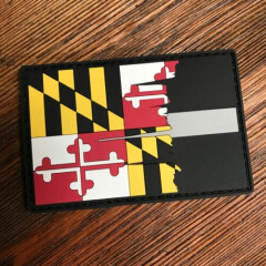 Tattered Maryland State Flag Thin Silver Line PVC Patch, Corrections