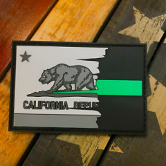 Subdued Tattered California State Flag Thin Green Line PVC Patch