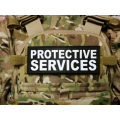 3x8" PROTECTIVE SERVICES Black White Hook Back Patch Badge for Plate Carrier
