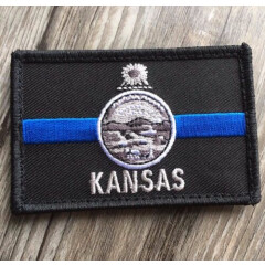 Subdued Thin Blue Line Kansas State Flag Patch, Law Enforcement