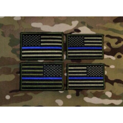 Subdued Thin Blue Line OD Green & Black American Flag Law Enforcement Patch