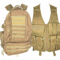 Military Tactical Molle Backpack Assault 3 Day & Vest Large XL Army Coyote Khaki