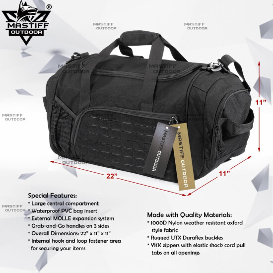 Mastiff Outdoor Tactical Duffel Bag 1000D Nylon MOLLE Military Travel Duffle {8}