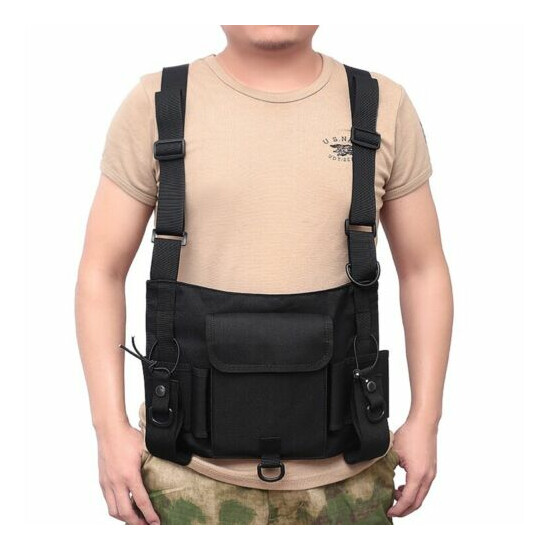 Tactical Chest Rig Bag Radios Pocket Harness Hip Hop Functional Pouch Black  {3}