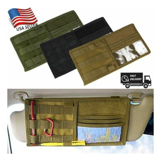Tactical MOLLE Vehicle Visor Panel Car Sun Visor Truck Organizer Pouch Bag Black {1}