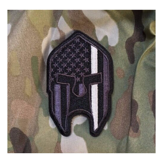 Subdued Thin Silver Line American Flag Spartan Helmet Patch {2}