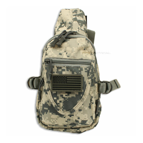 East West USA ACU Digital Camo Tactical Military Sling Backpack w Removable Flag {1}