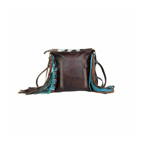 Myra Bags Cobal Blue Hair-on Leather Fringe Concealed Carry Shoulder Bag {4}