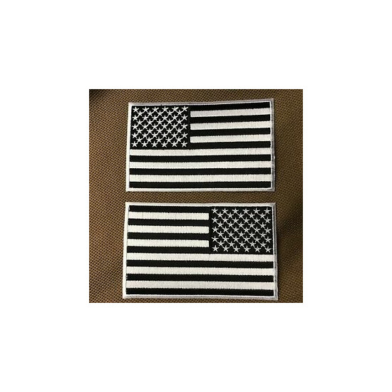 White and Black with White Border American Flag 3" x 5" Patch {1}
