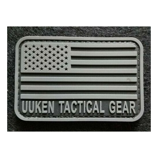 Gray American Flag UUKEN Tactical Gear 2" X 3" PVC Patch w/ hook backing {1}