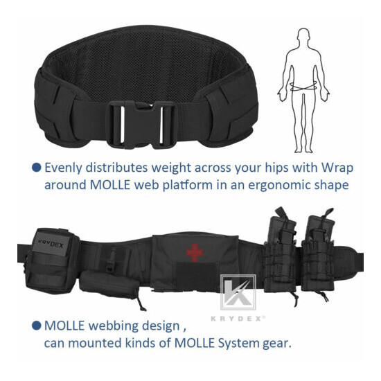 KRYDEX Tactical Belt GEN 2 Modular MOLLE PALS Padded Battle Belt Mesh Line Black {8}