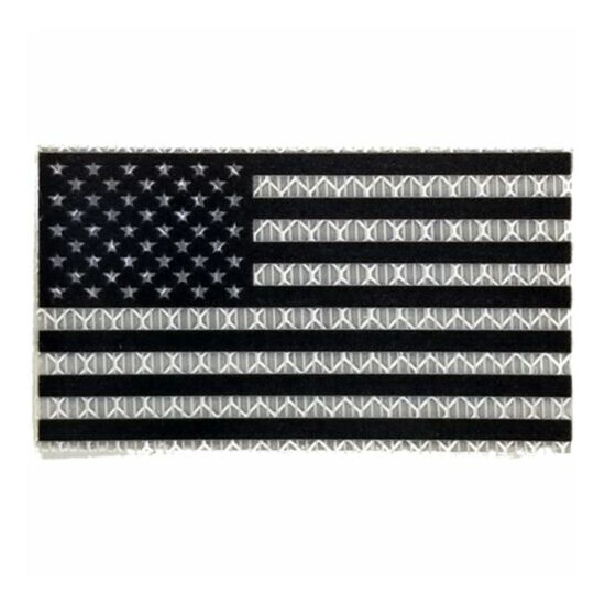 Reflective Printed White/Black USA Flag - 2x3.5 Patch {4}