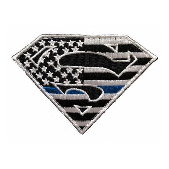Thin Blue Line Superman Morale Patch Hook & Loop Gear Bag Tac Vest Police {1}