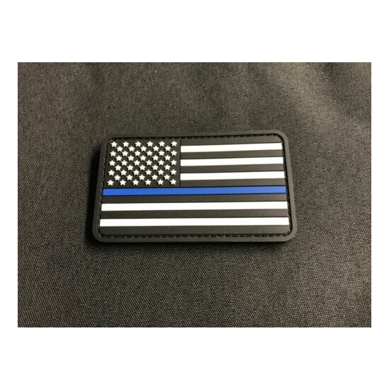 Thin Blue Line PVC US Flag Patch Police SWAT Gang Morale Patch Hook Fastener {2}