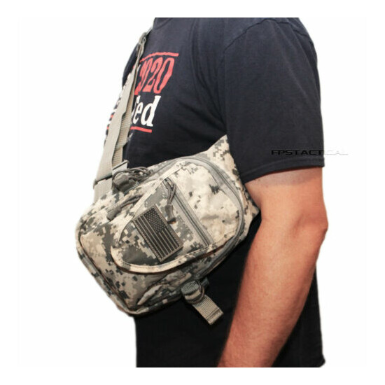 East West USA ACU Digital Camo Tactical Military Sling Backpack w Removable Flag {9}