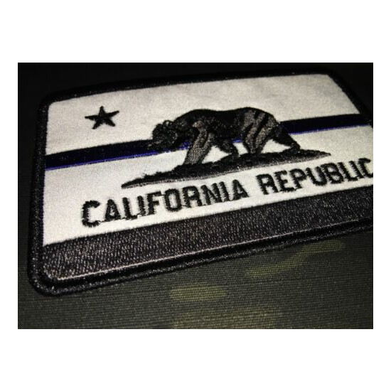 REFLECTIVE Subdued Thin Blue Line California State Flag Patch {3}
