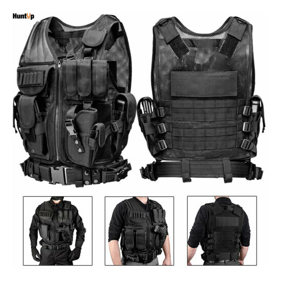 Military Tactical Vest with Holster Combat Molle Army Assault Hunting Plate Gear {1}