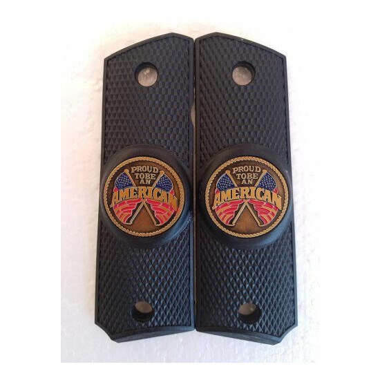 Ebony Poly PROUD TO BE AN AMERICAN Grips For 1911 Colt Full Size & Clones {2}