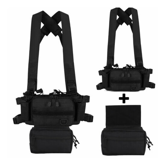 Tactical Chest Rig Airsoft Hunting Mag Carrier Modular Vest + Drop Dump Pouch {13}