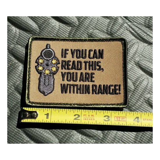 You Are Within Range Morale Patch w/ Hook Back - Looking Down Gun Barrel {2}