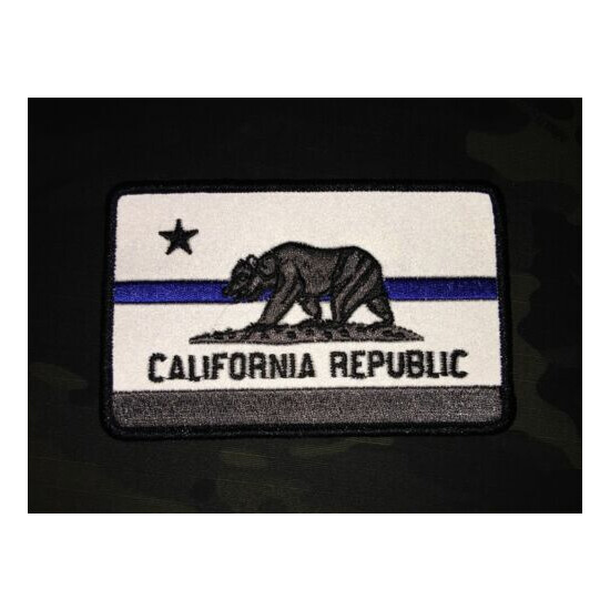 REFLECTIVE Subdued Thin Blue Line California State Flag Patch {2}
