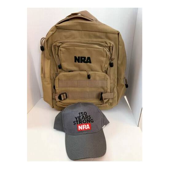 NRA TACTICAL Backpack Range/Hunting Desert Tan Bag - Grey NRA Cap Combo {1}