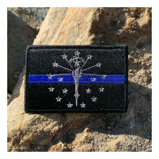 Subdued Thin Blue Line Indiana State Flag Patch, Law Enforcement {3}